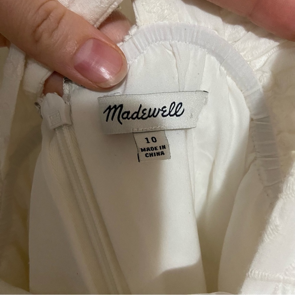 Madewell Embroidered Apron Ruffle Dress White Lace Criss Cross Back Size 10 - Picture 9 of 13